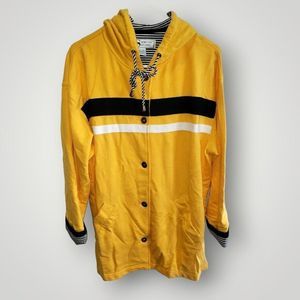 NORTON STUDIO Women's L YELLOW HOODED JACKET 100% Cotton STRIPE TRIM Hoodie